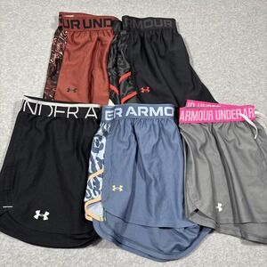 Lot Of 5 Womens Sz L Under Armour Running Athletic Shorts Workout Gym Active